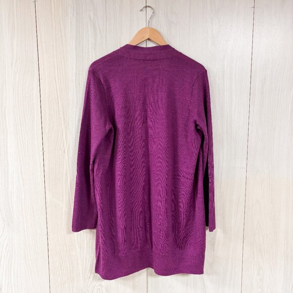 Eileen Fisher 100% Merino Wool Purple/Pink Open Front Longline Cardigan Sweater - Picture 2 of 7